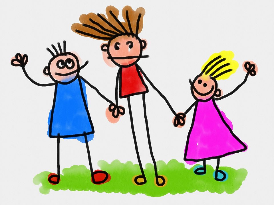 Färgglad illustration av mamma, pappa, barn.