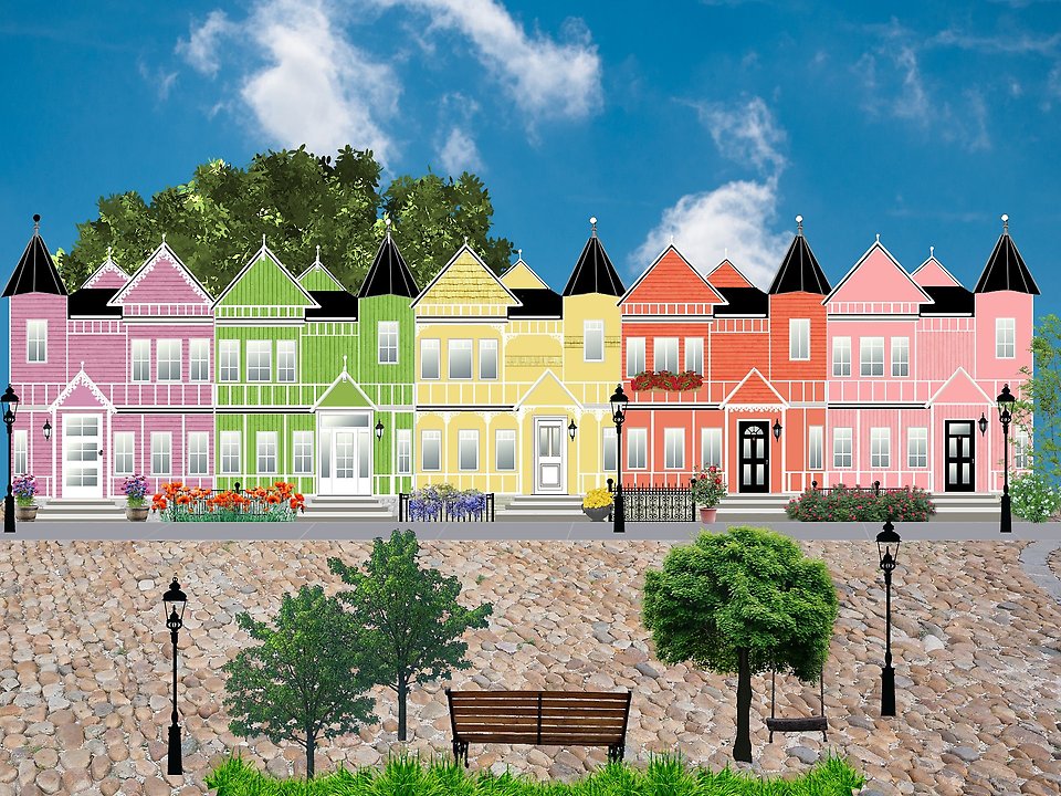 Illustration av färgglada hus